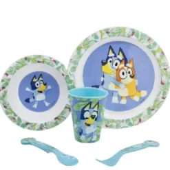 VAJILLA BLUEY PLATO+VASO+CUENCO+CUBIERTO